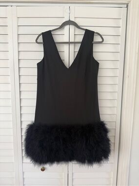BCBG Black V-Neck Feather Hem Cocktail Dress